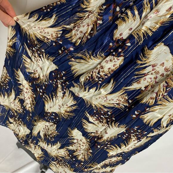 Laundry By Shelli Segal Womens Halter Dress Size 4 Blue & Metallic Gold Feathers - Picture 5 of 6